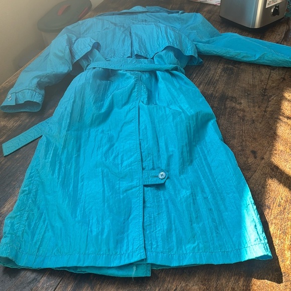 Vintage nylon long Blue rain Trench Coat size 10 - Picture 12 of 16